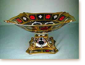 Royal Crown Derby Traditonal Imari compote with dolphin pedestal base