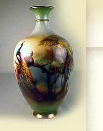C1900 Royal Worcester handpainted artist signed vase with peacock