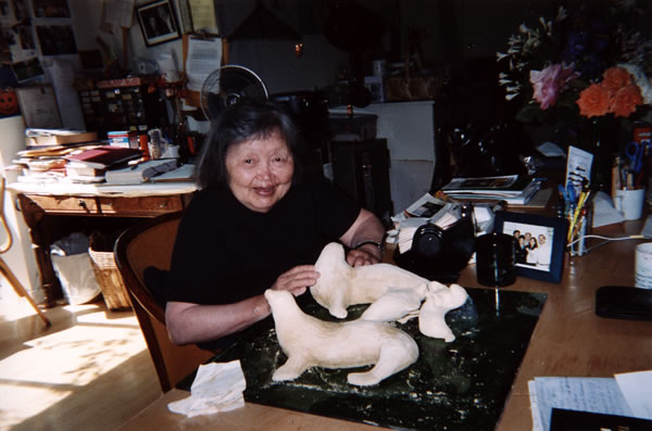 Ruth Asawa with Family of Seal Sculptures for the Harvest From the Sea Fair